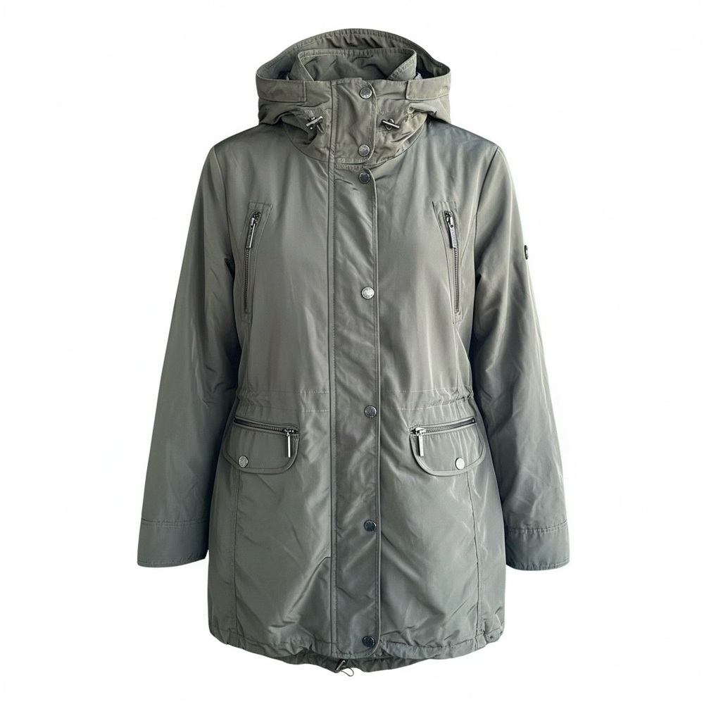 Michael Kors Olive Green Double Collar Hooded Raincoat Women’s L Anorak Jacket